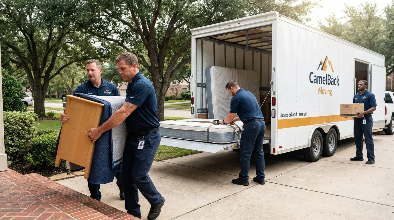 Crew loading residential truck for cross-state move from Cave Junction, OR