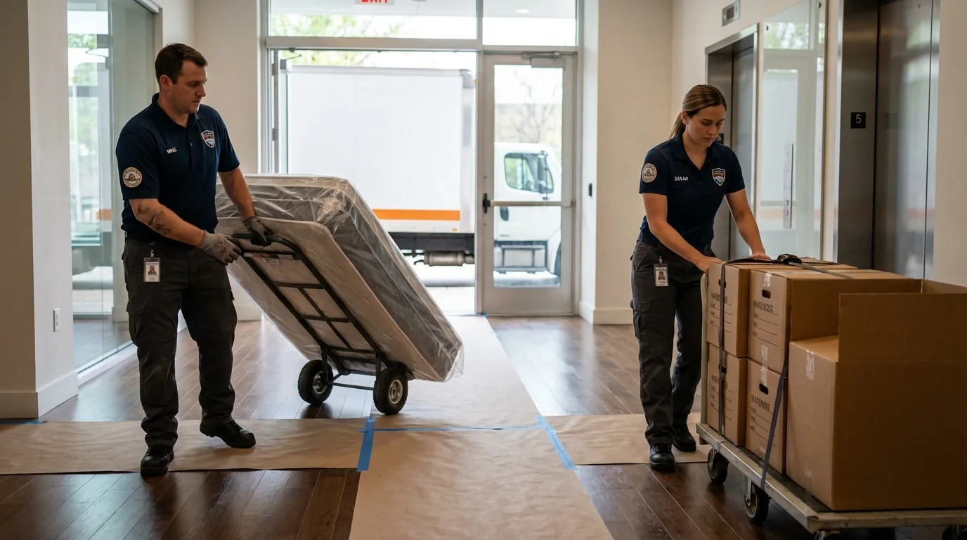 Professional apartment movers loading elevator in Cave Junction, OR